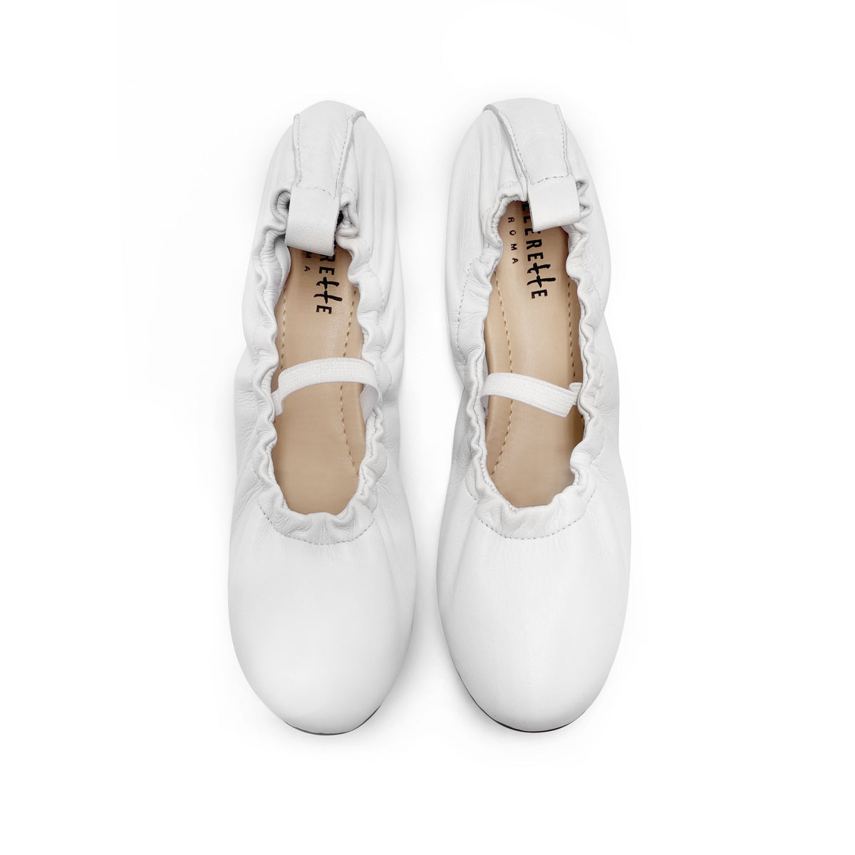 Weiße Ballerinas mit hohem Ausschnitt aus Leder mit elastischem Riemen