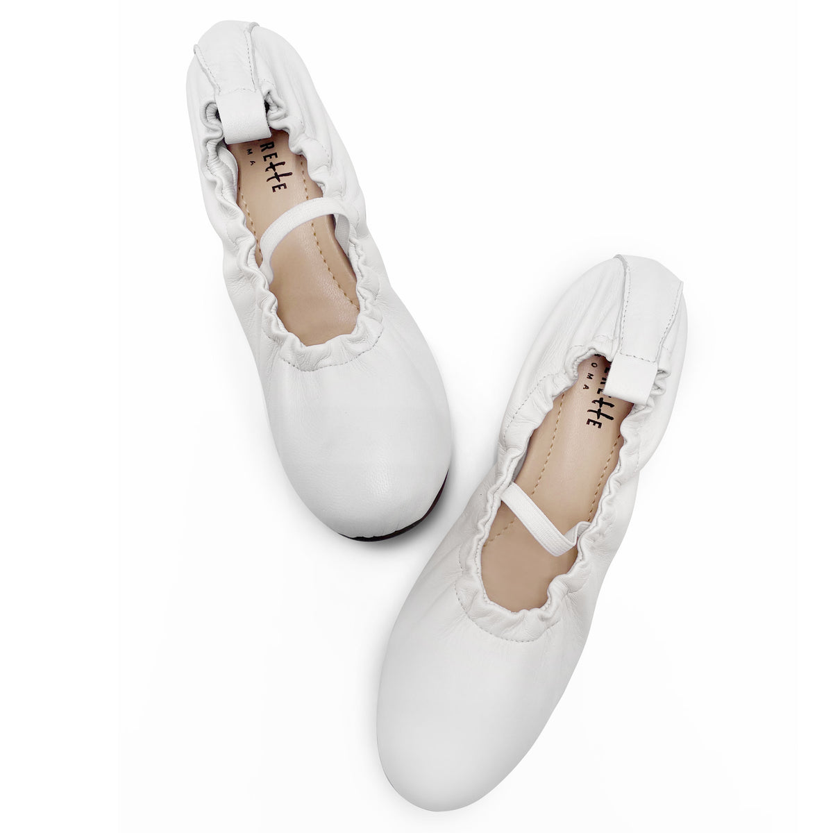 Weiße Ballerinas mit hohem Ausschnitt aus Leder mit elastischem Riemen