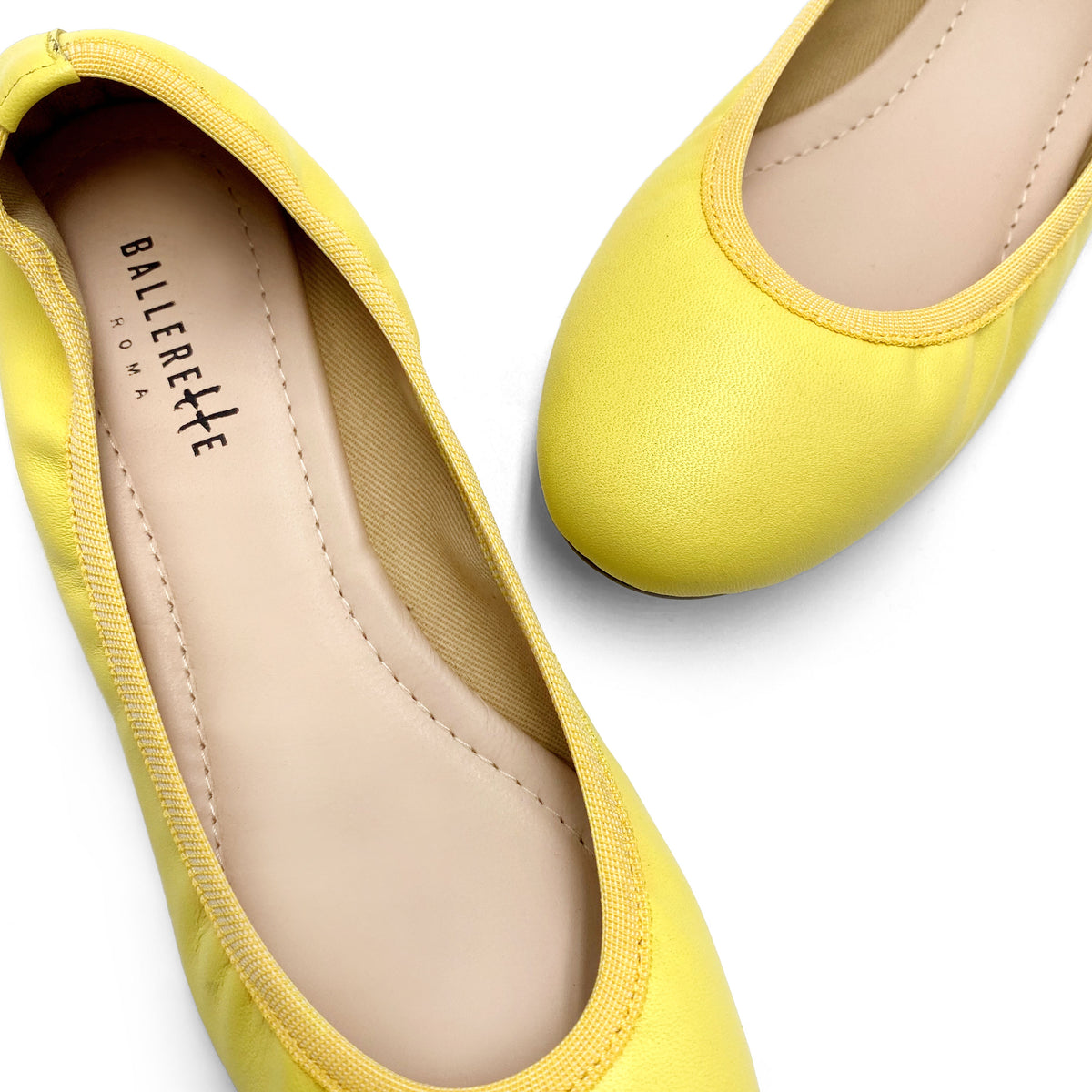 Ballerinas mit Gummizug aus zitronengelbem Leder