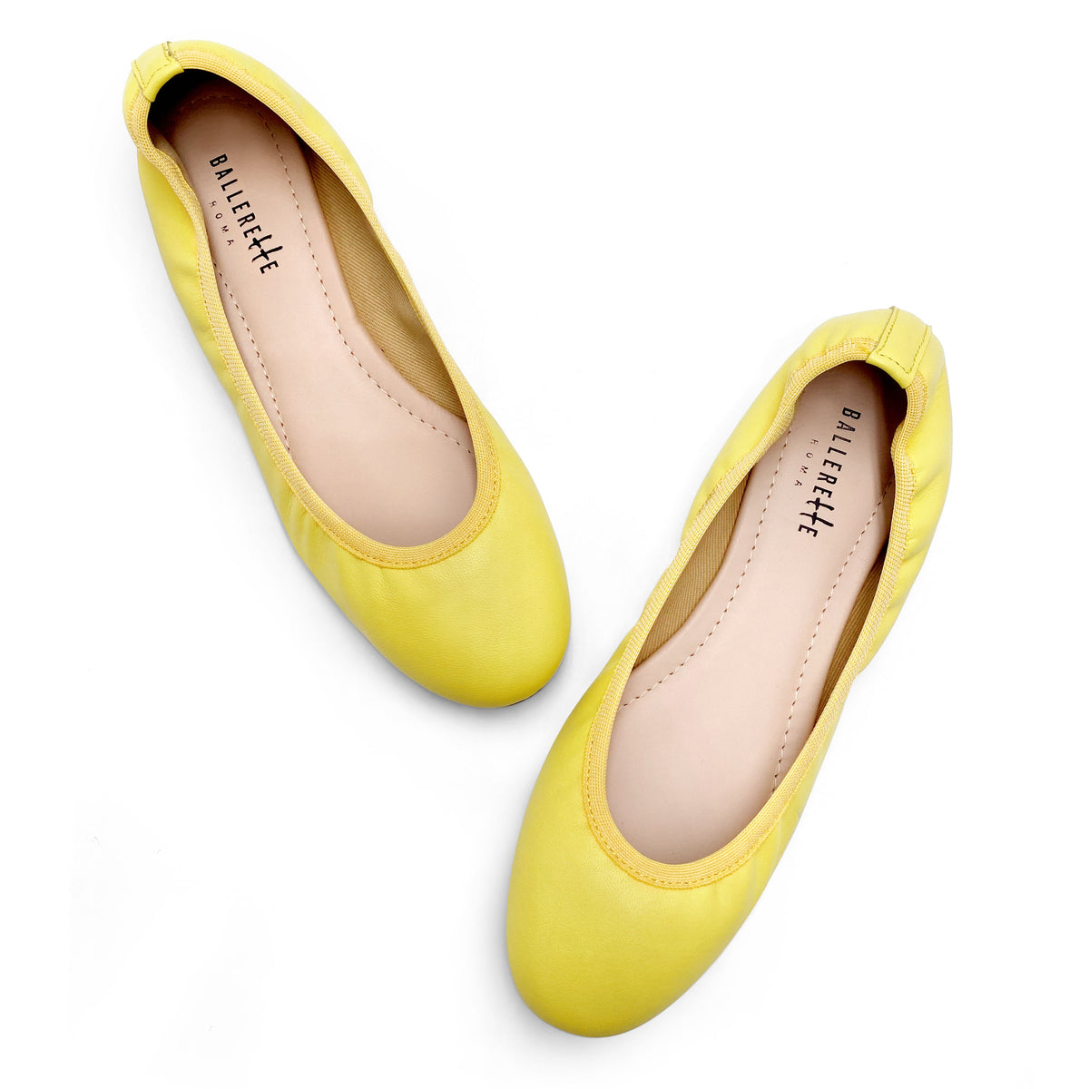 Ballerinas mit Gummizug aus zitronengelbem Leder