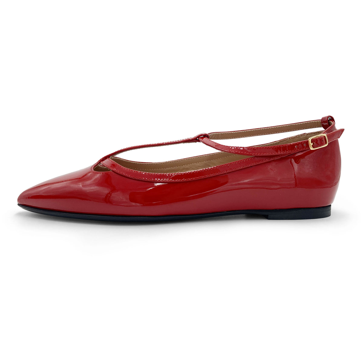 Rote T-Bar-Ballerinas mit Lackriemen