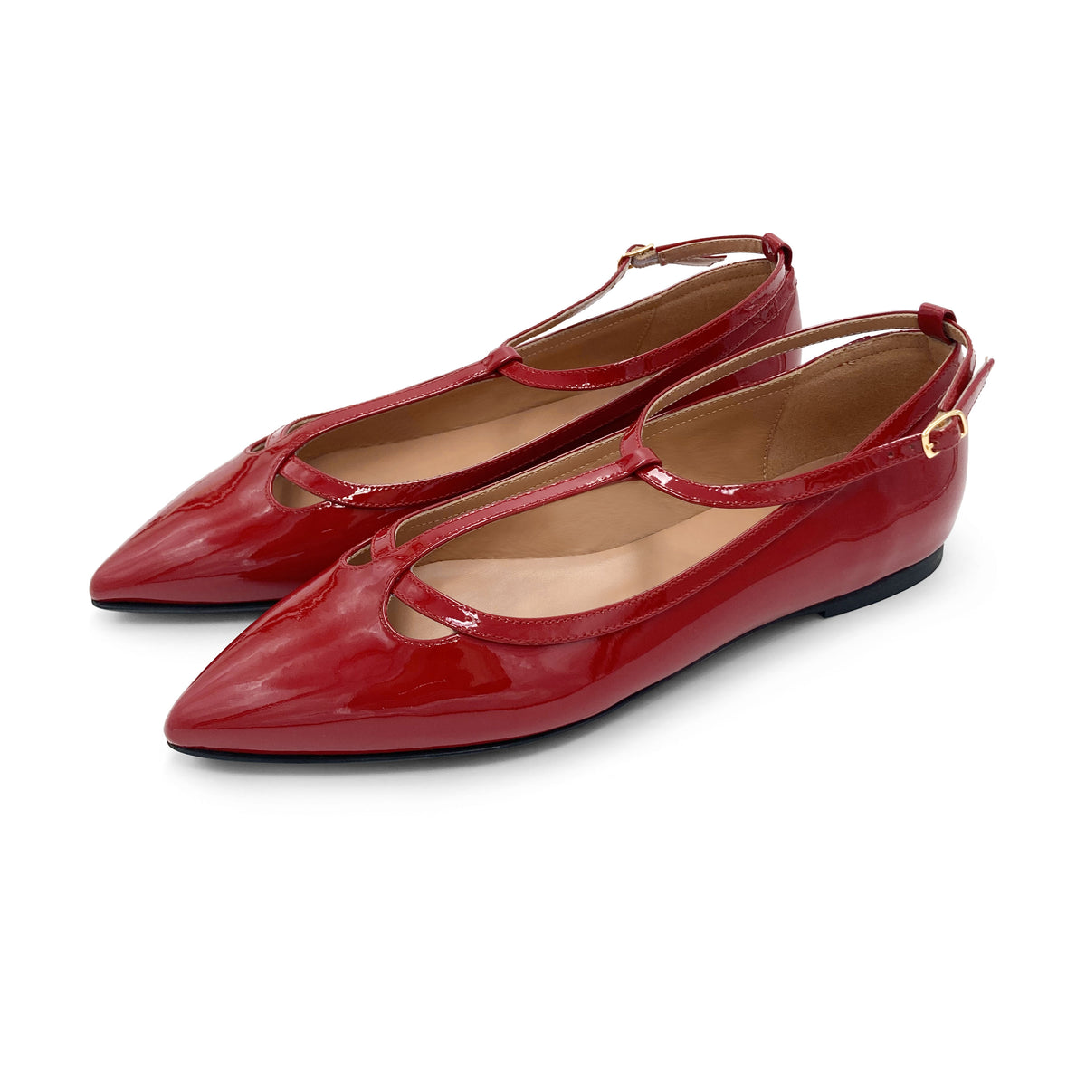 Rote T-Bar-Ballerinas mit Lackriemen