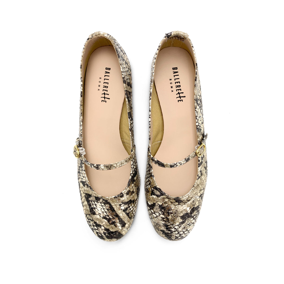 Ballerine Mary Jane animalier pitonate in pelle con cinturino e tacco alto