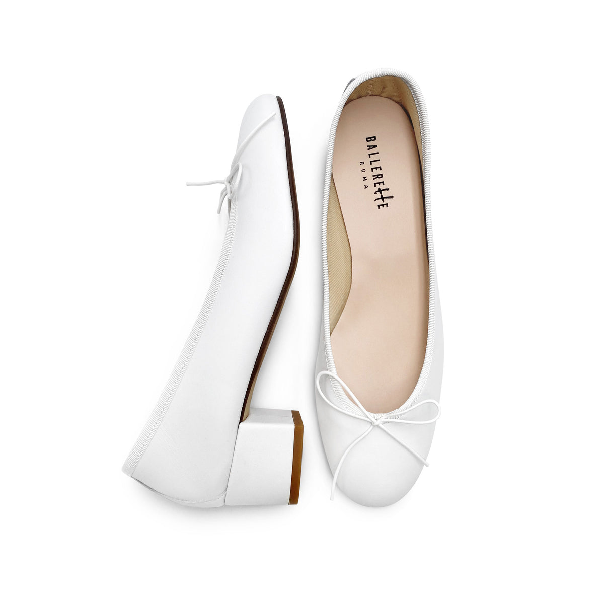 Ballerine in pelle bianca con tacco alto