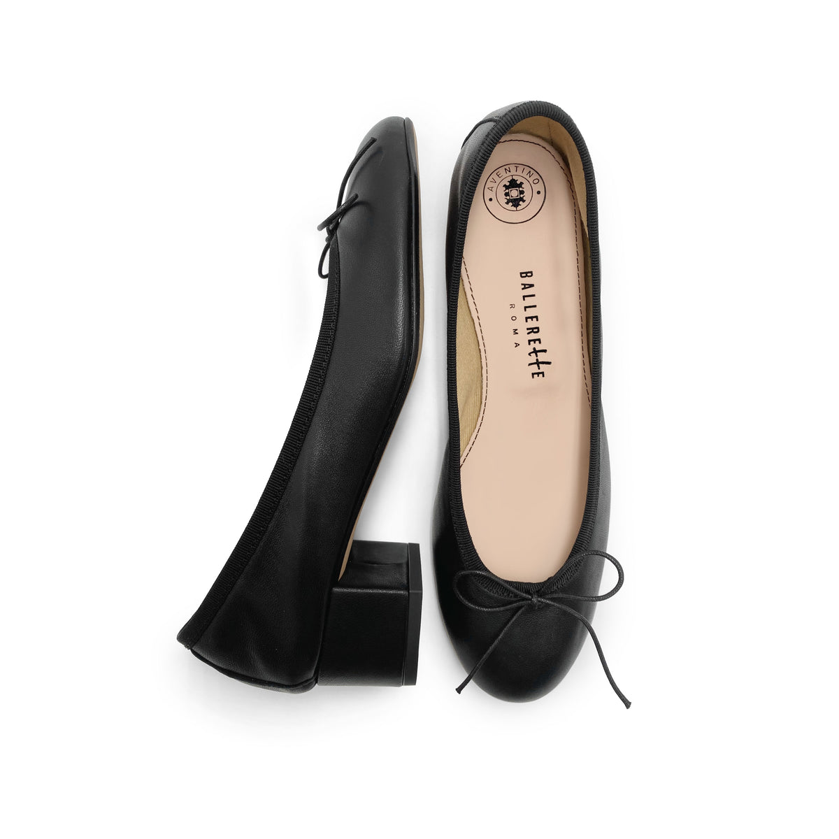 Ballerine in pelle nera con tacco alto