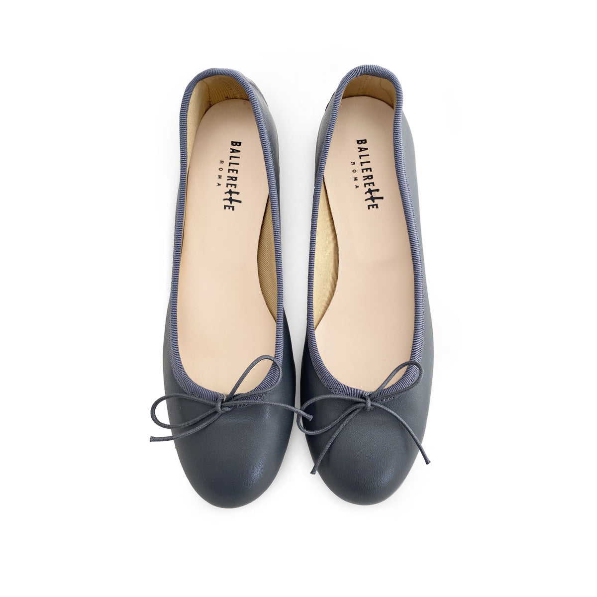 Smoke Grey Leather Ballet Flats with High Heel