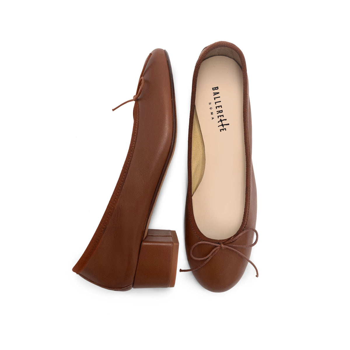 Ballerine in pelle marrone con tacco alto