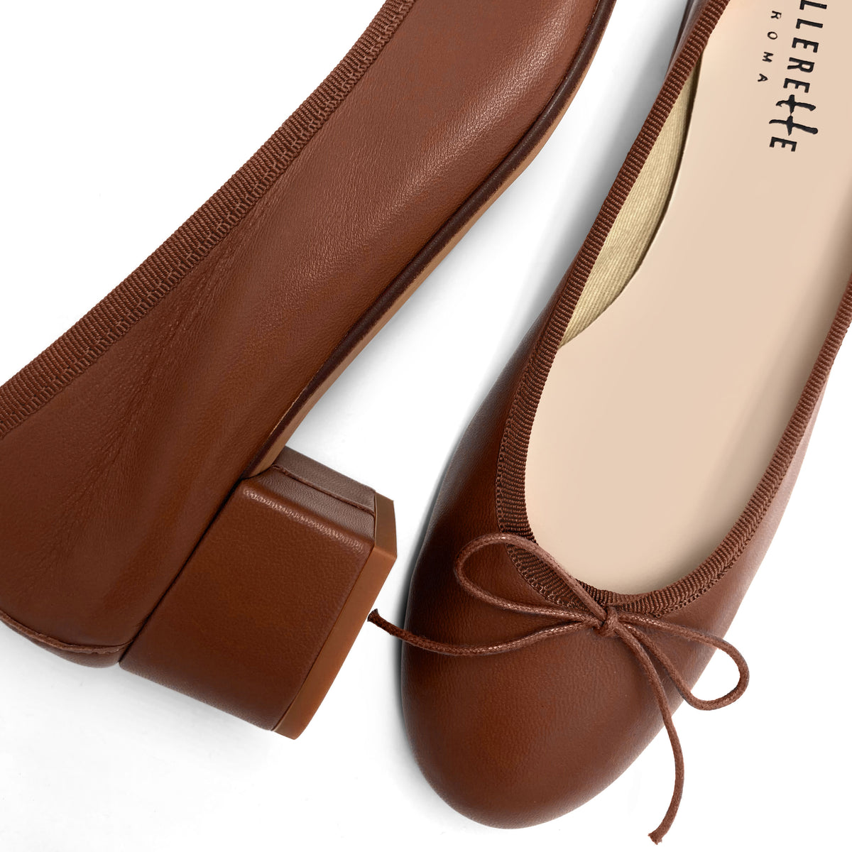 Brown leather ballet flats with heel