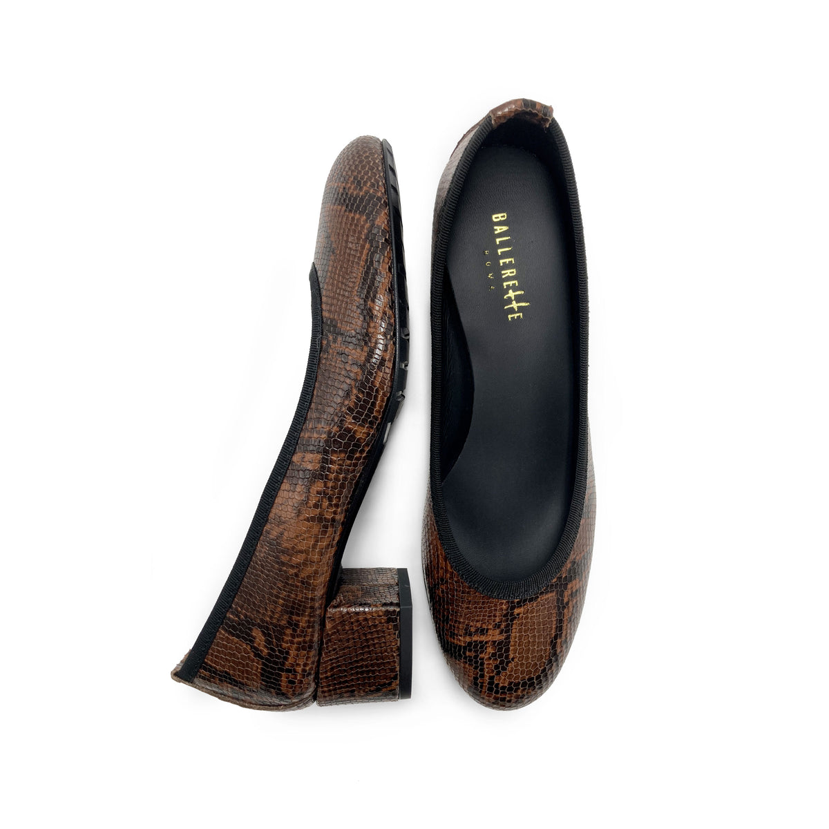 Brown animal print leather flats with high heel