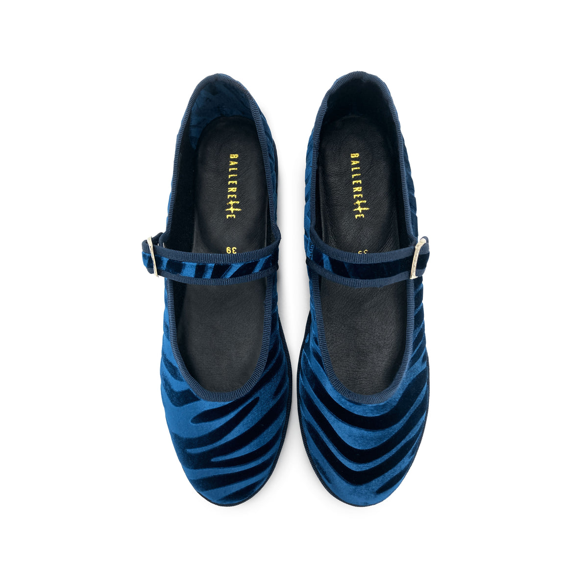 Ballerine Mary Jane friulane zebrate in velluto blu