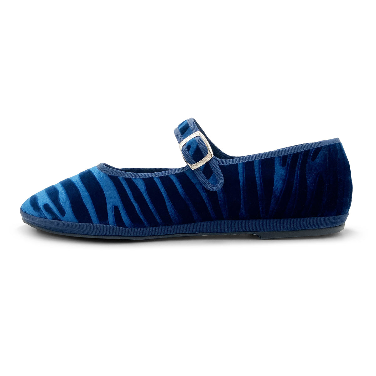 Ballerine Mary Jane friulane zebrate in velluto blu