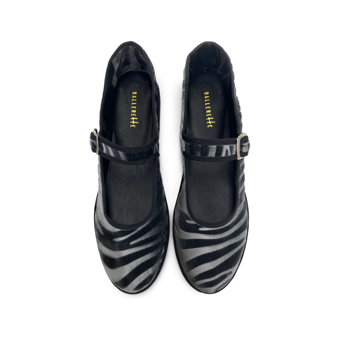Ballerine Mary Jane friulane zebrate in velluto grigio
