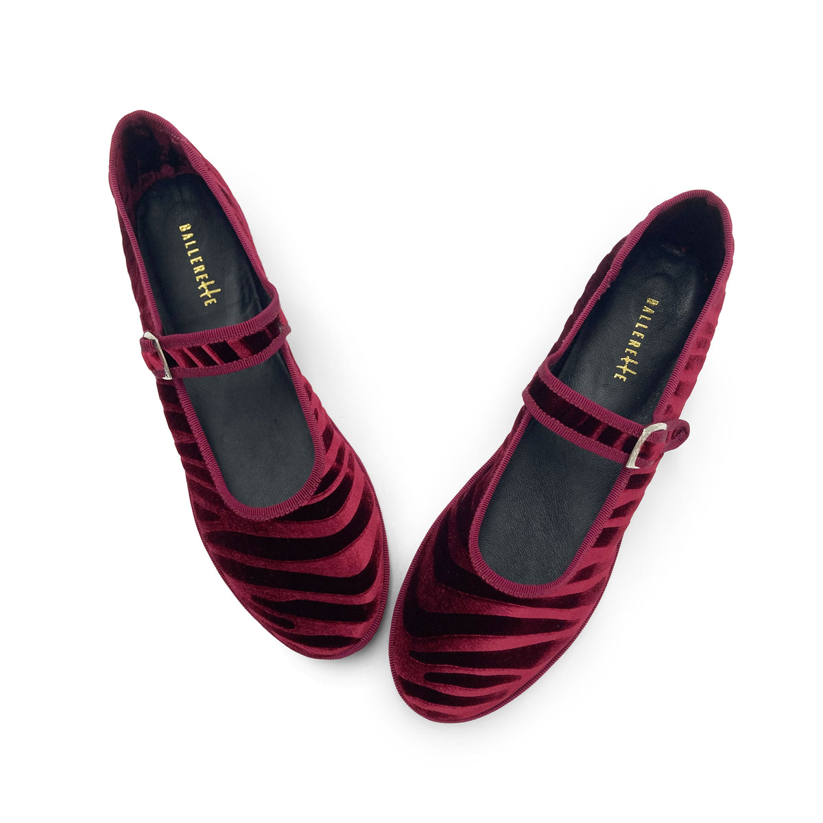 Ballerine Mary Jane friulane zebrate in velluto bordeaux