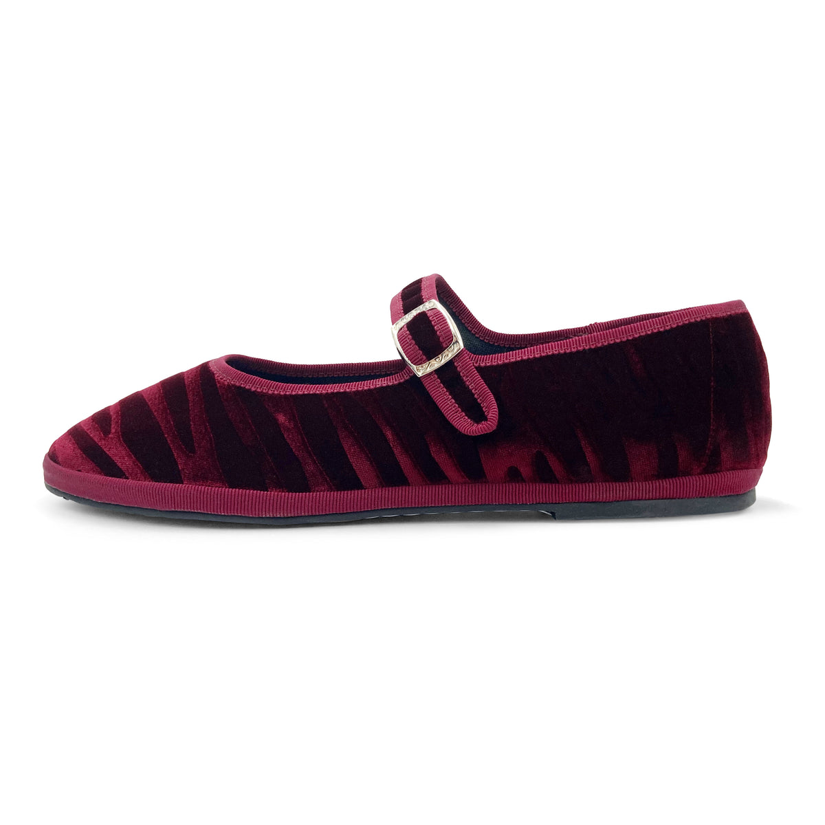 Ballerine Mary Jane friulane zebrate in velluto bordeaux