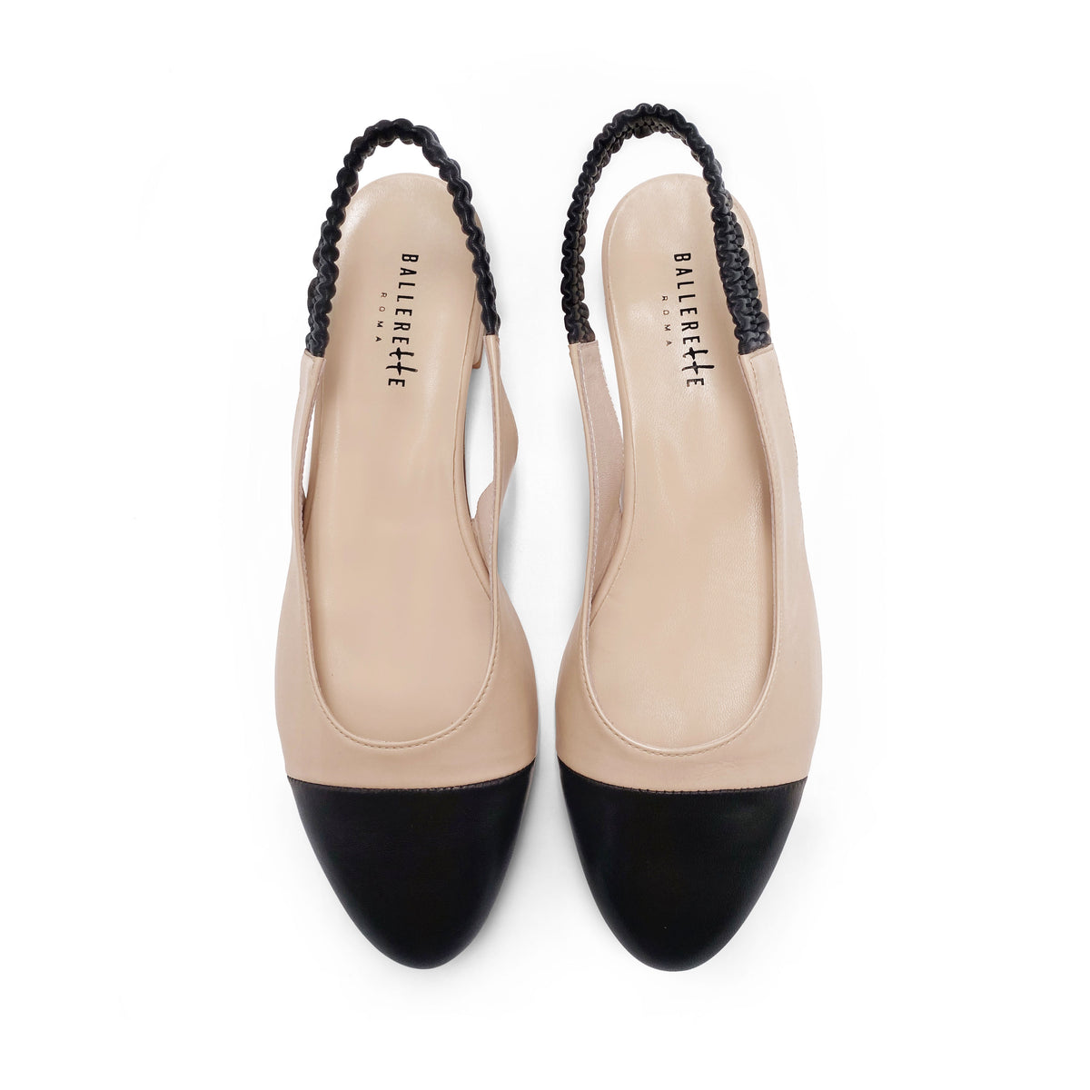 Slingback Ballerinas aus Leder in Blush und Schwarz