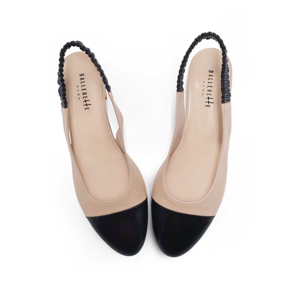 Ballerine slingback in pelle cipria e nere
