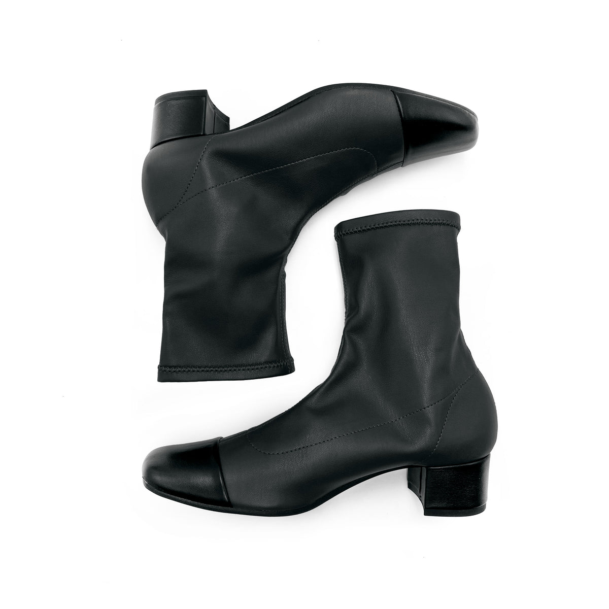 Stivaletti neri a calza in similpelle elasticizzata e punta in pelle nera