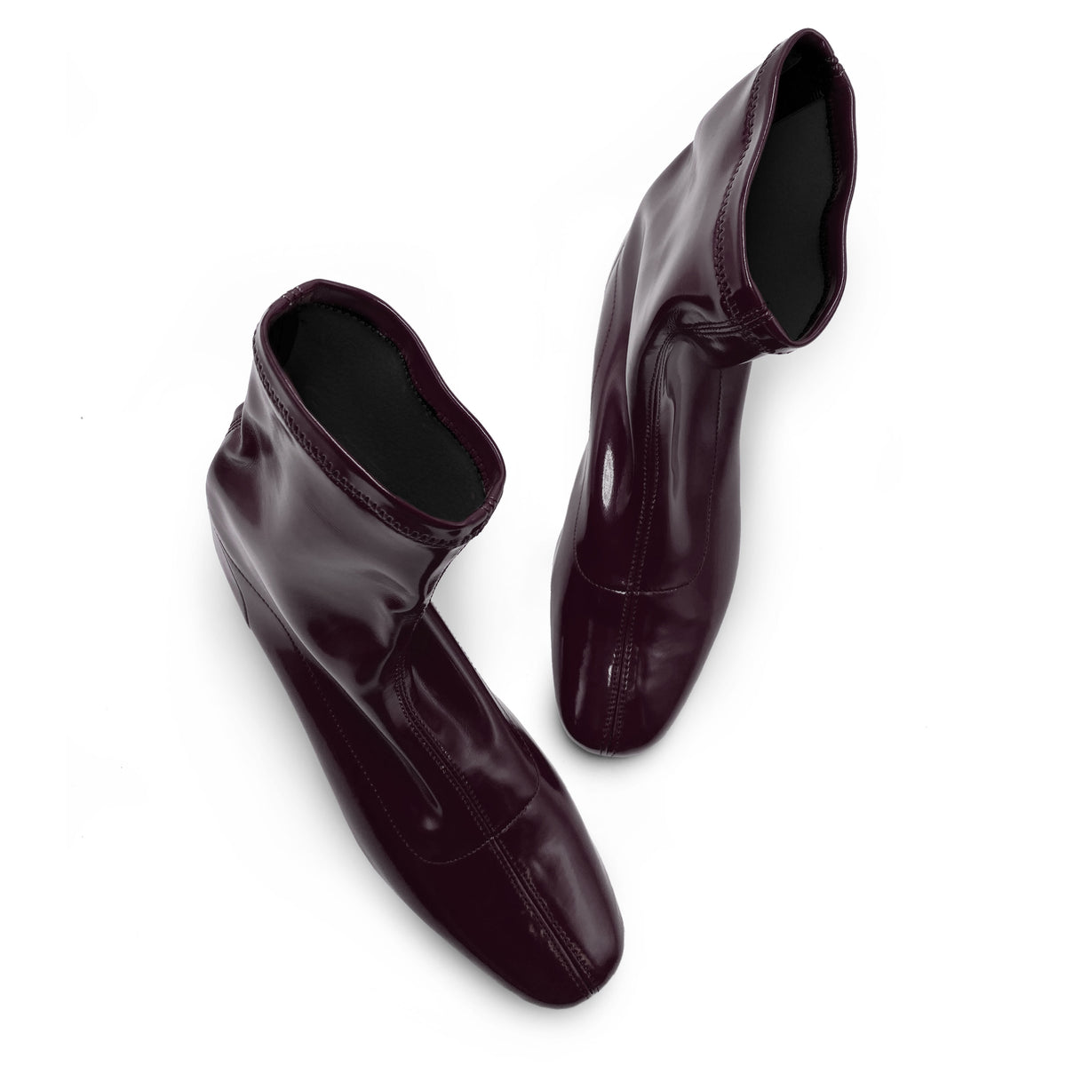 Stivaletti melanzana in vernice a calza elasticizzata