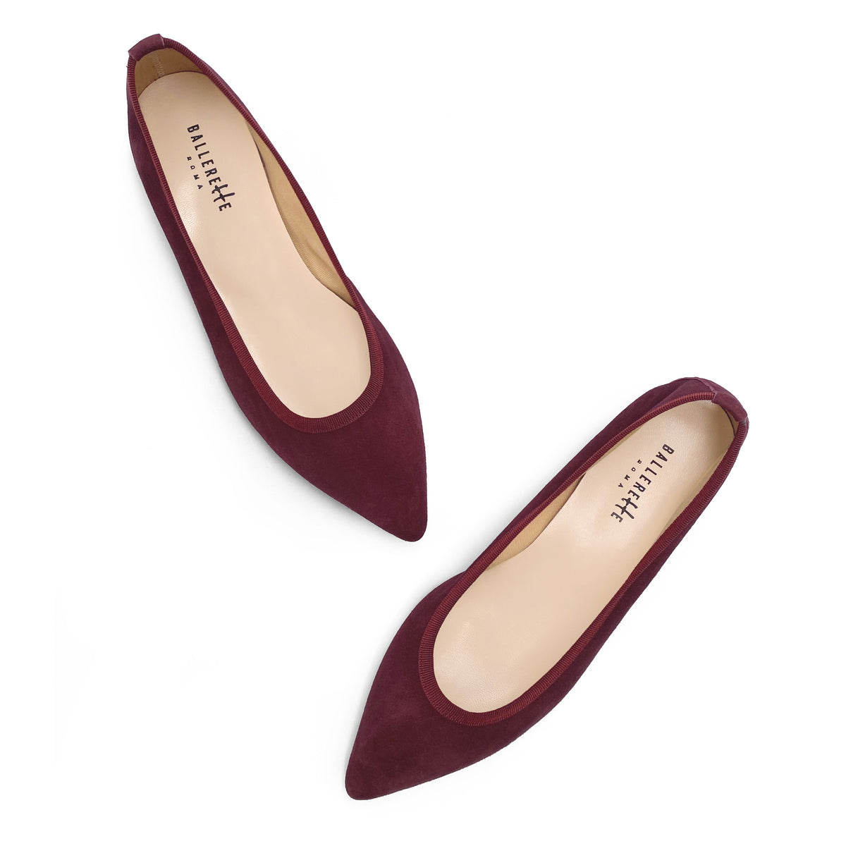 Ballerines pointues en daim bordeaux