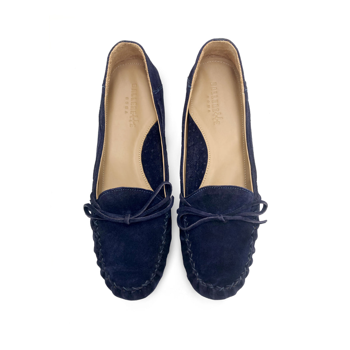 Mocassini blu da donna in camoscio