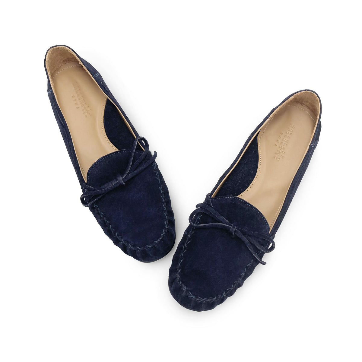 Mocassini blu da donna in camoscio