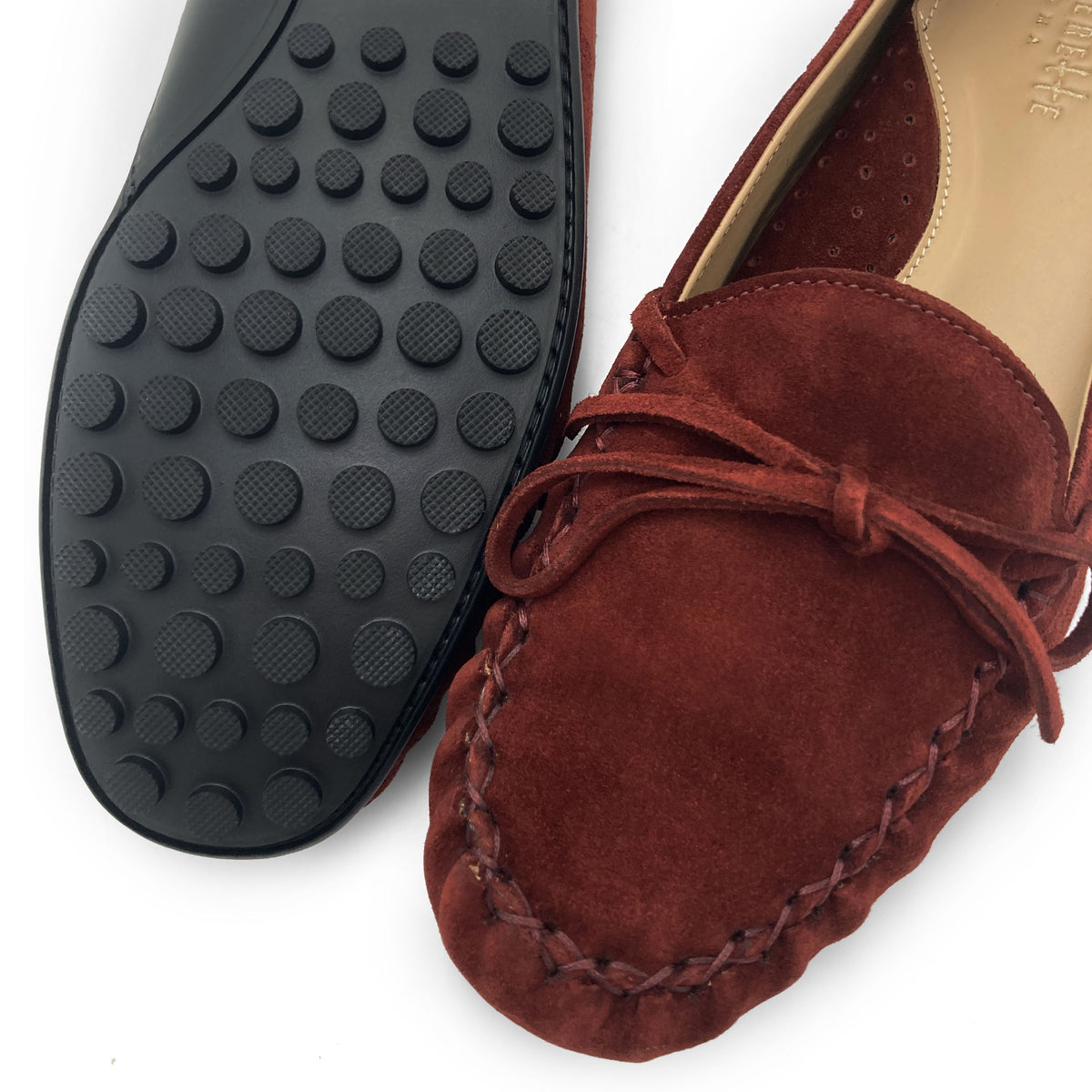 Mocassini bordeaux da donna in camoscio