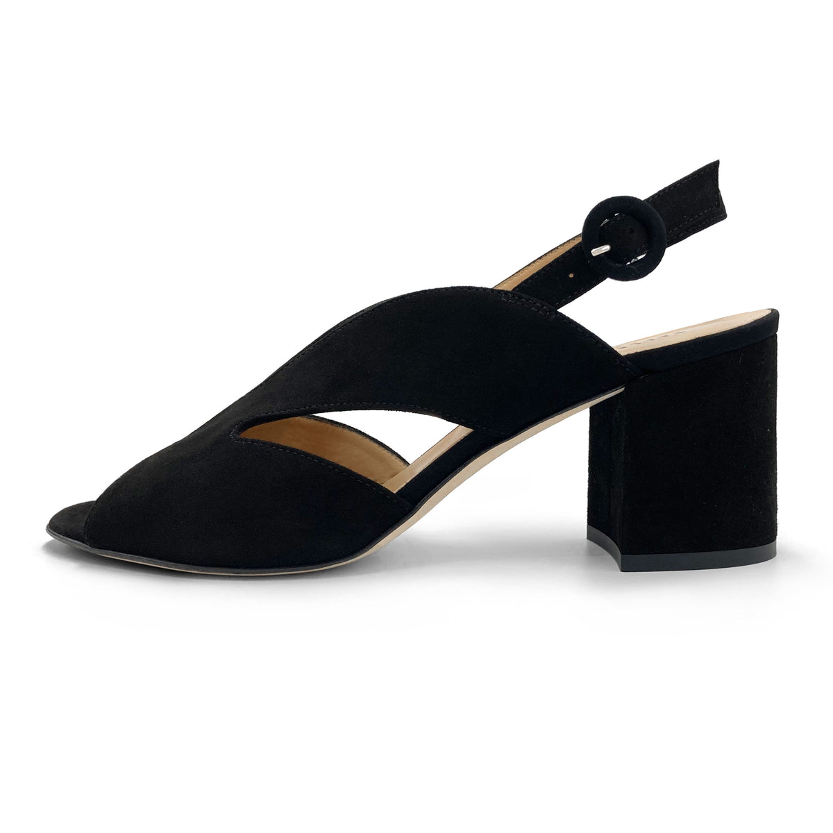 Schwarze Slingback-Pumps aus Wildleder mit Open-Toe und Absatz