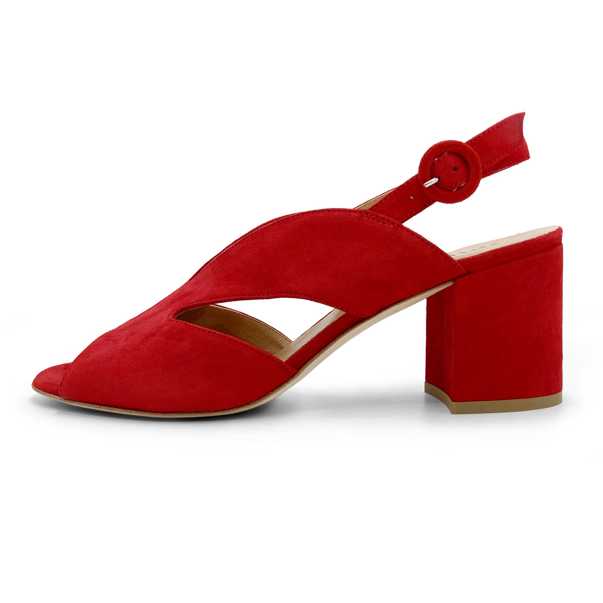 Chaussures slingback open toe en daim rouge à talon