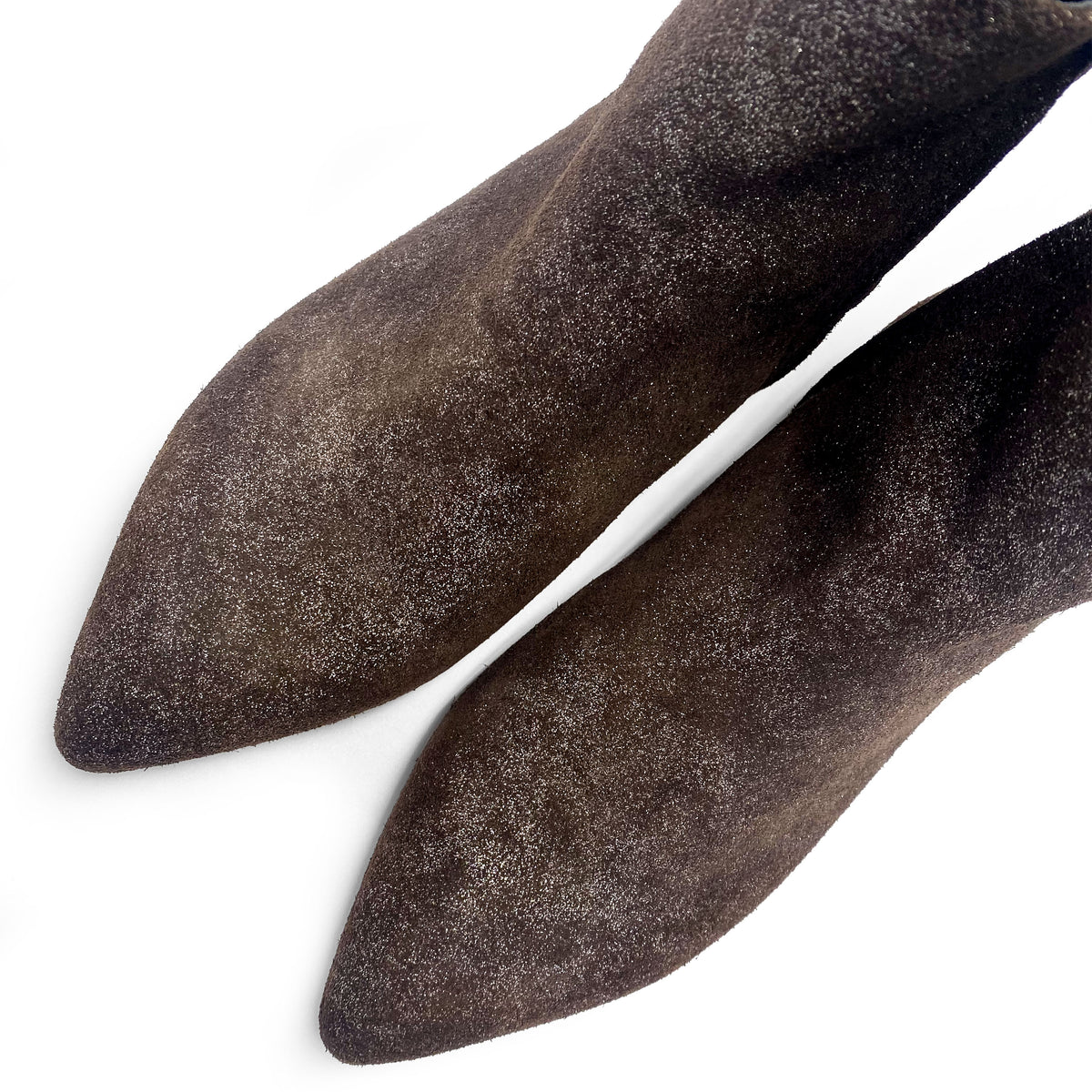 Bottines à talon intérieur en daim pailleté marron foncé