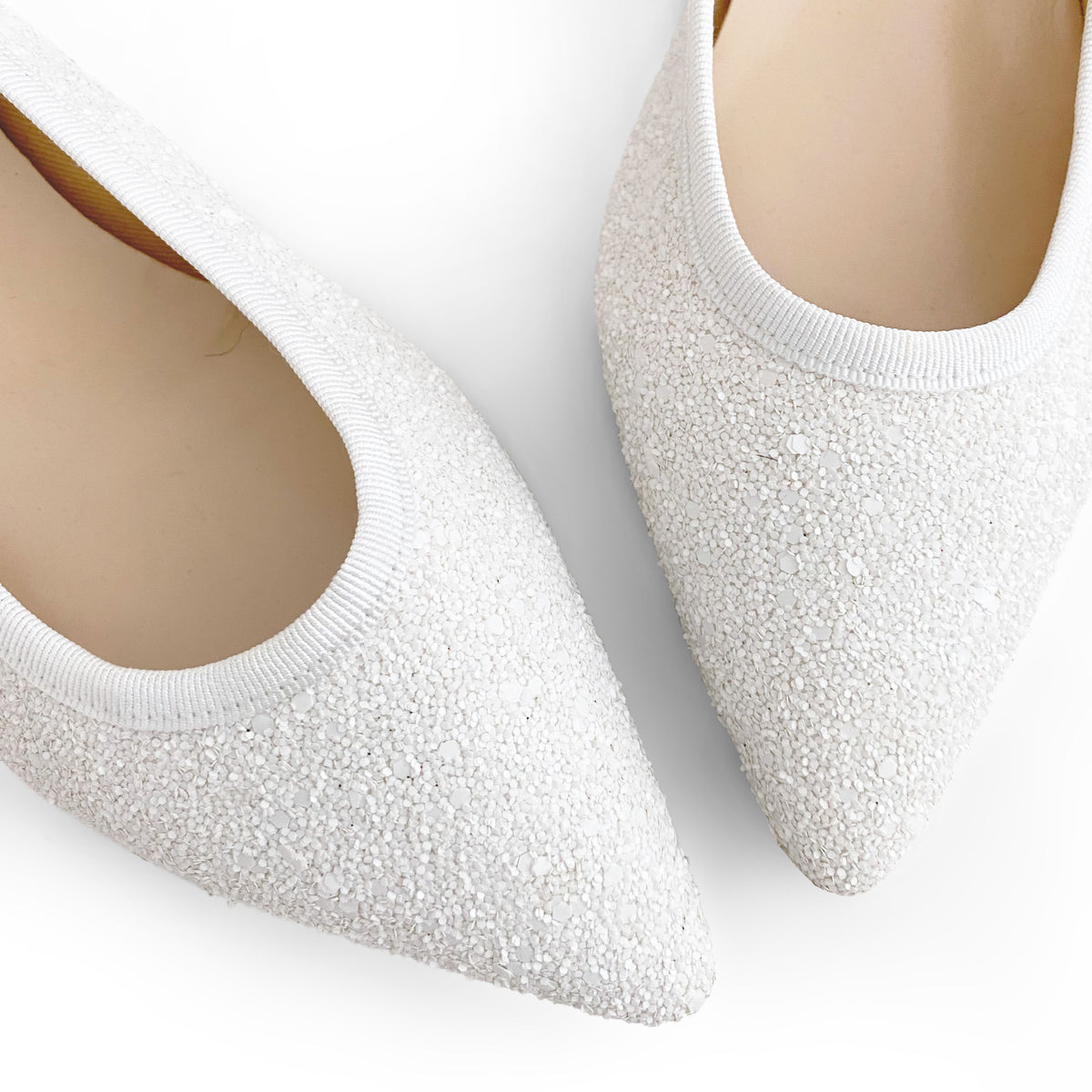 Ballerine a punta glitterate bianche
