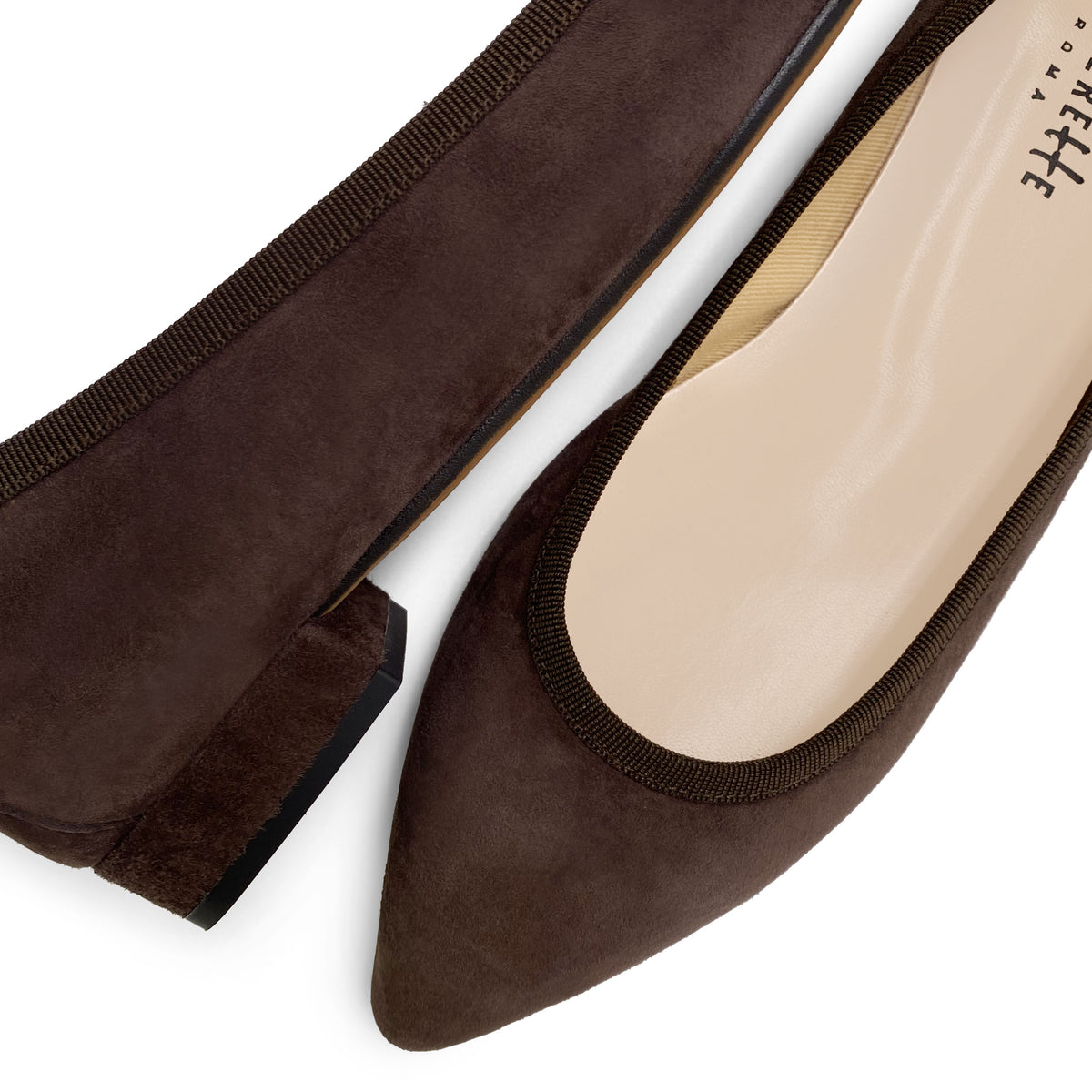 Braune spitze Wildlederballerinas