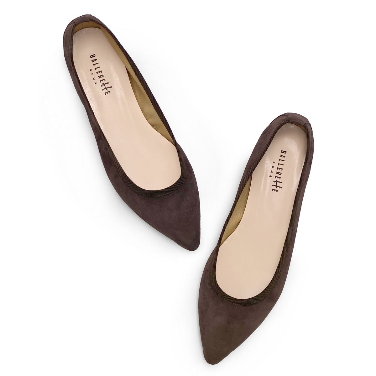 Braune spitze Wildlederballerinas