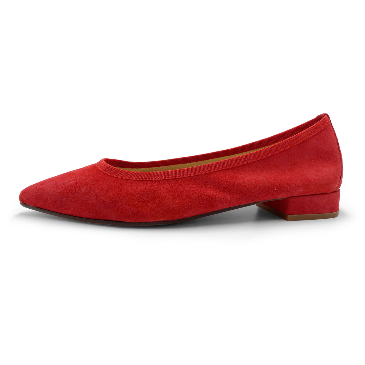 Pointed toe red suede ballet flats