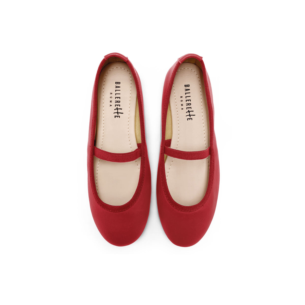 Red leather girls ballet flats with elastic band
