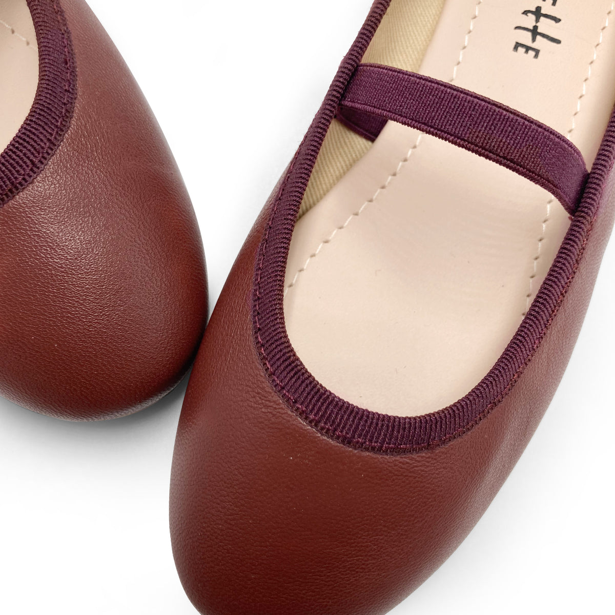 Burgunderrote Lederballerinas für Mädchen mit Gummizug