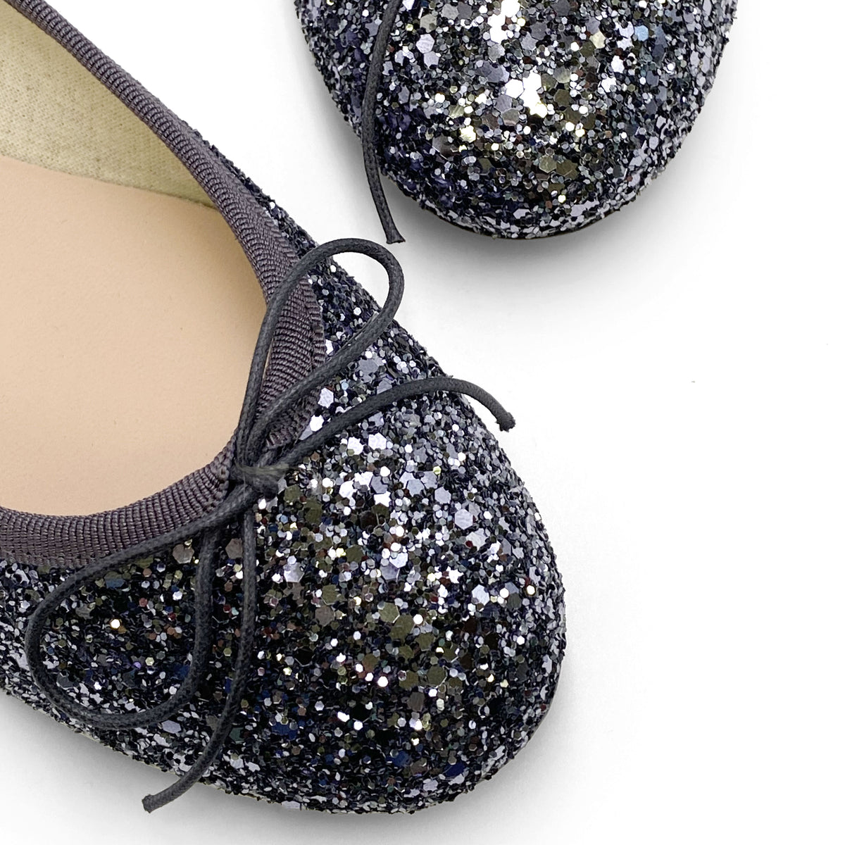 TT GO GREEN Kollektion - Eisenfarbe Glitzer-Ballerinas aus ECO-Stoff