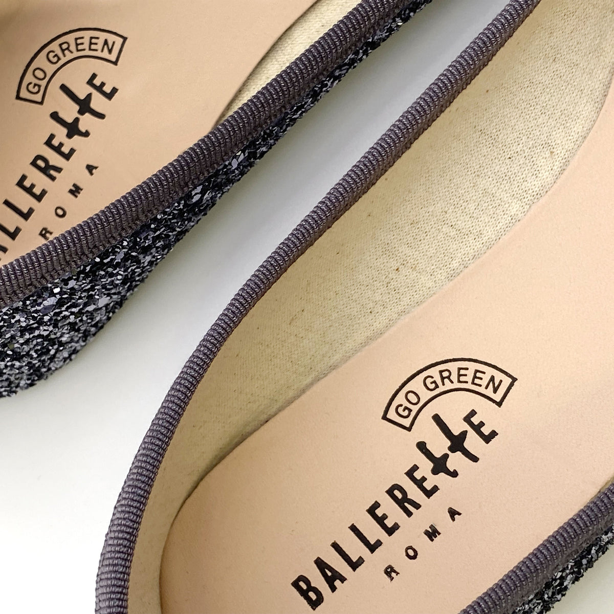 TT GO GREEN Kollektion - Eisenfarbe Glitzer-Ballerinas aus ECO-Stoff
