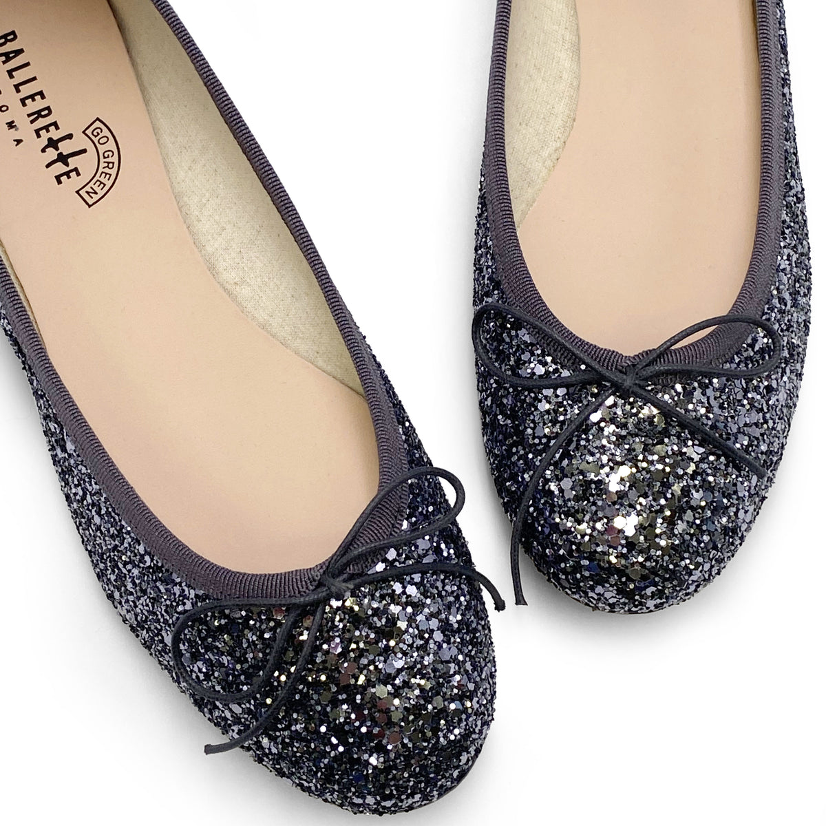 TT GO GREEN Kollektion - Eisenfarbe Glitzer-Ballerinas aus ECO-Stoff