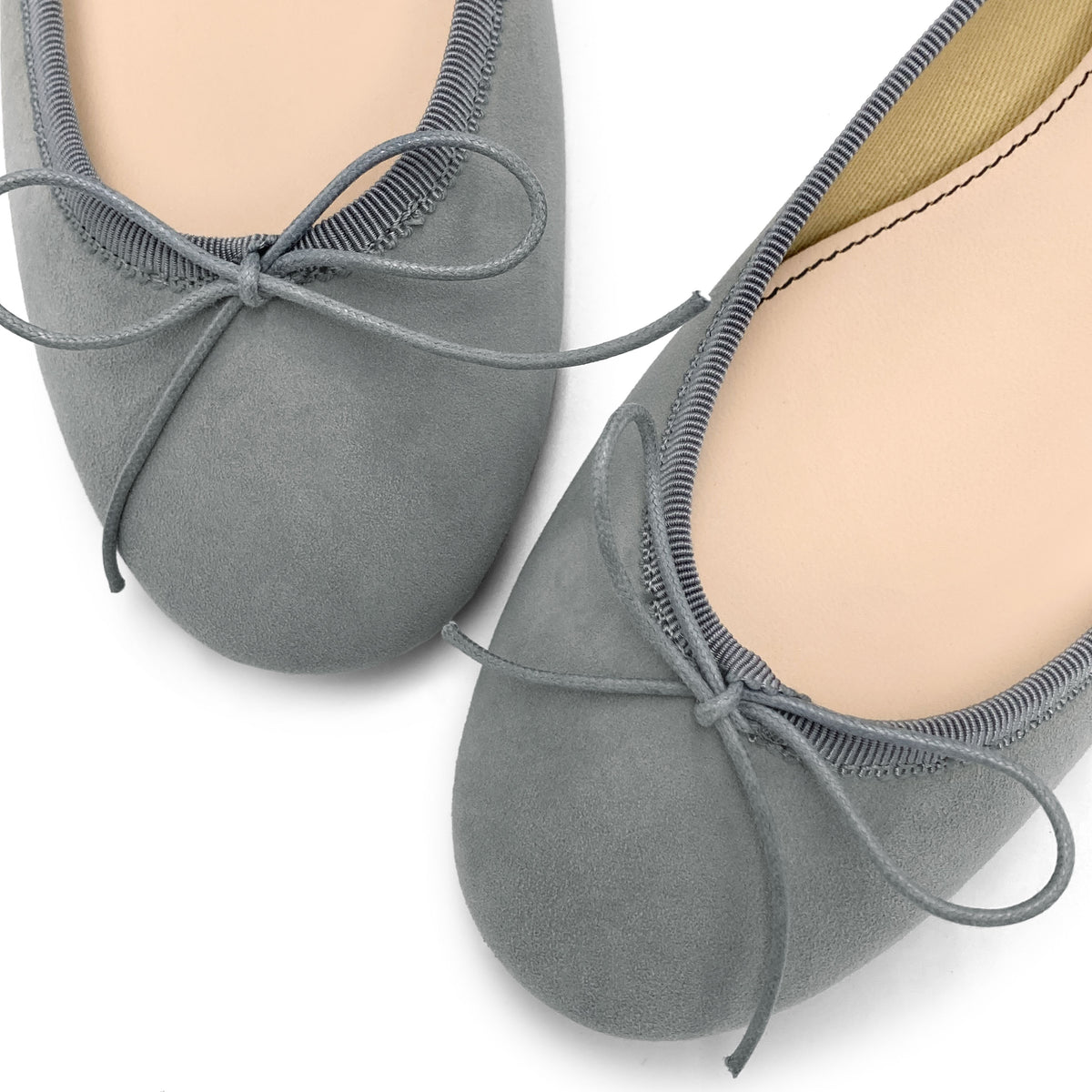 Graue Ballerinas aus Wildleder mit runder Spitze