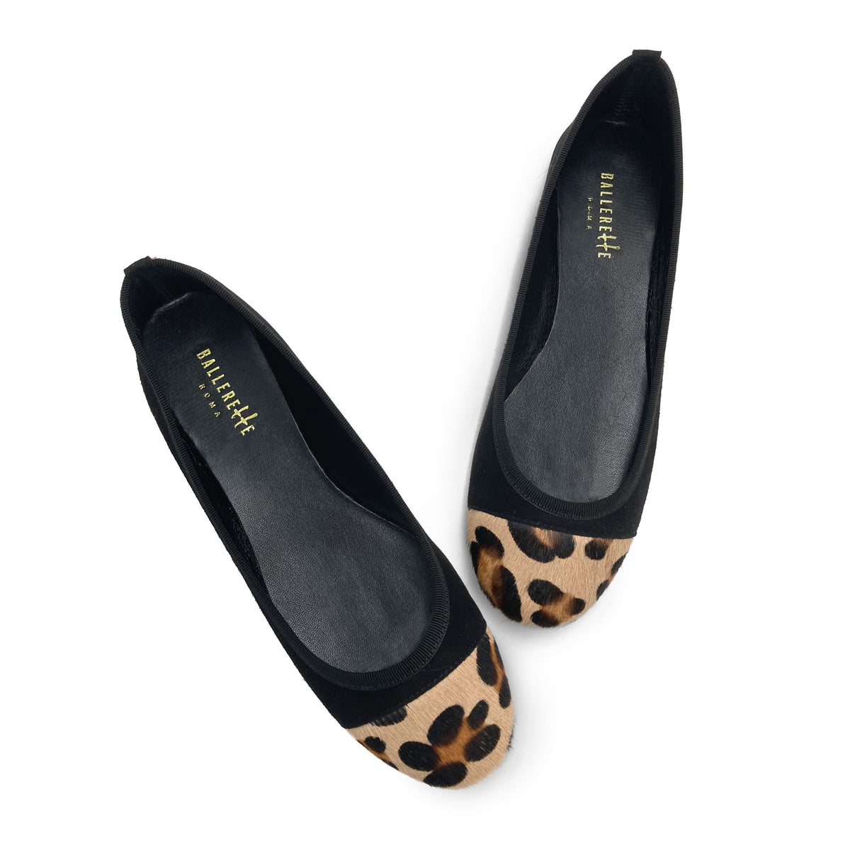 Ballerine nere in camoscio con punta animalier