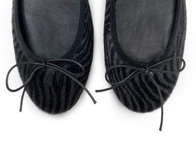 Zebra black and gray calf hair ballet flats
