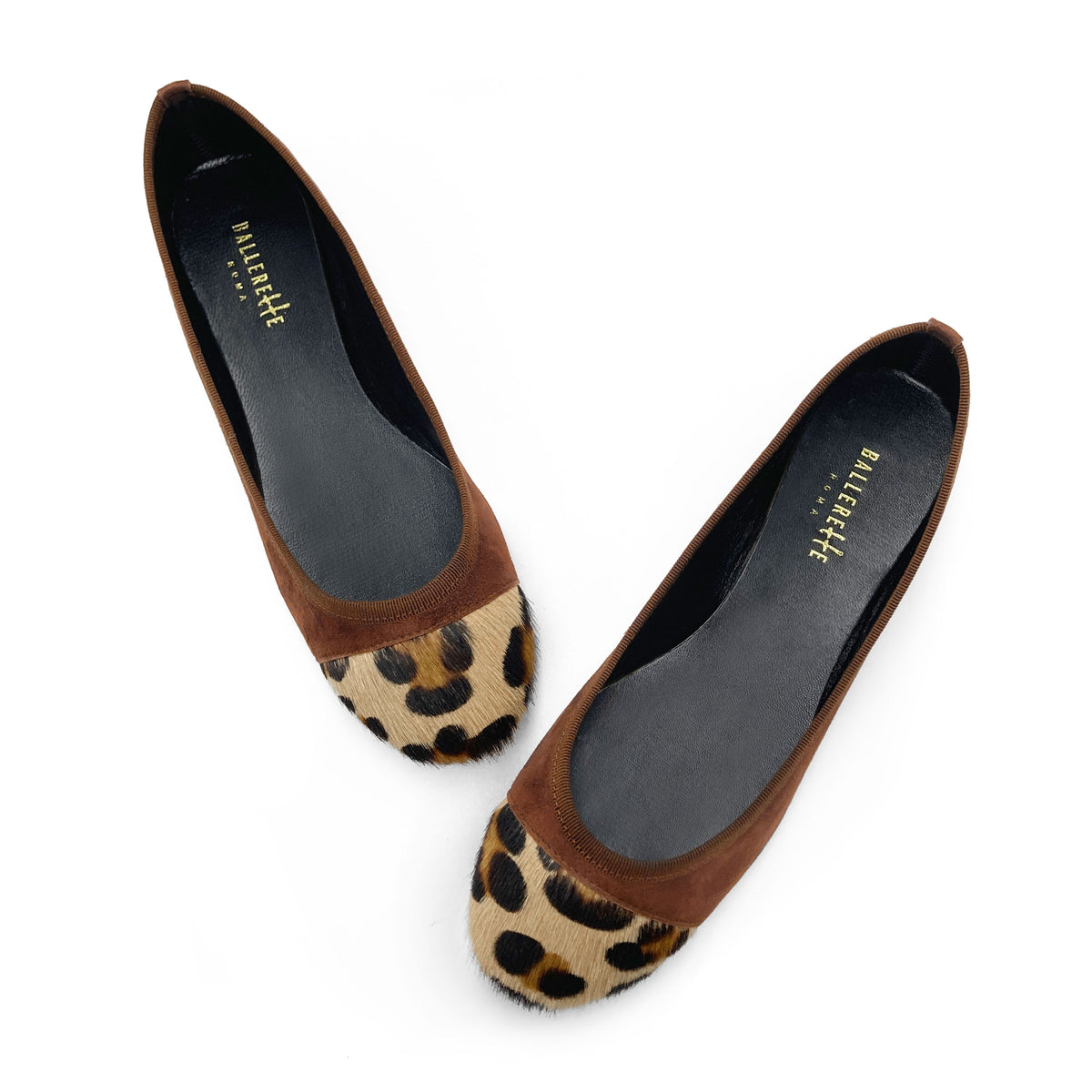 Ballerine marroni in camoscio con punta animalier