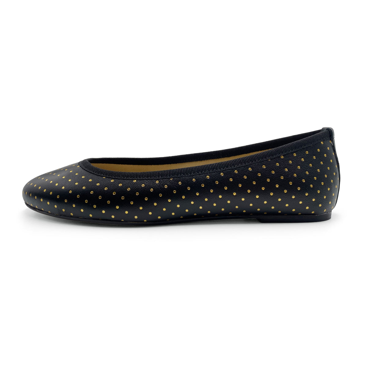 Ballerines en cuir noir à micro pois dorés
