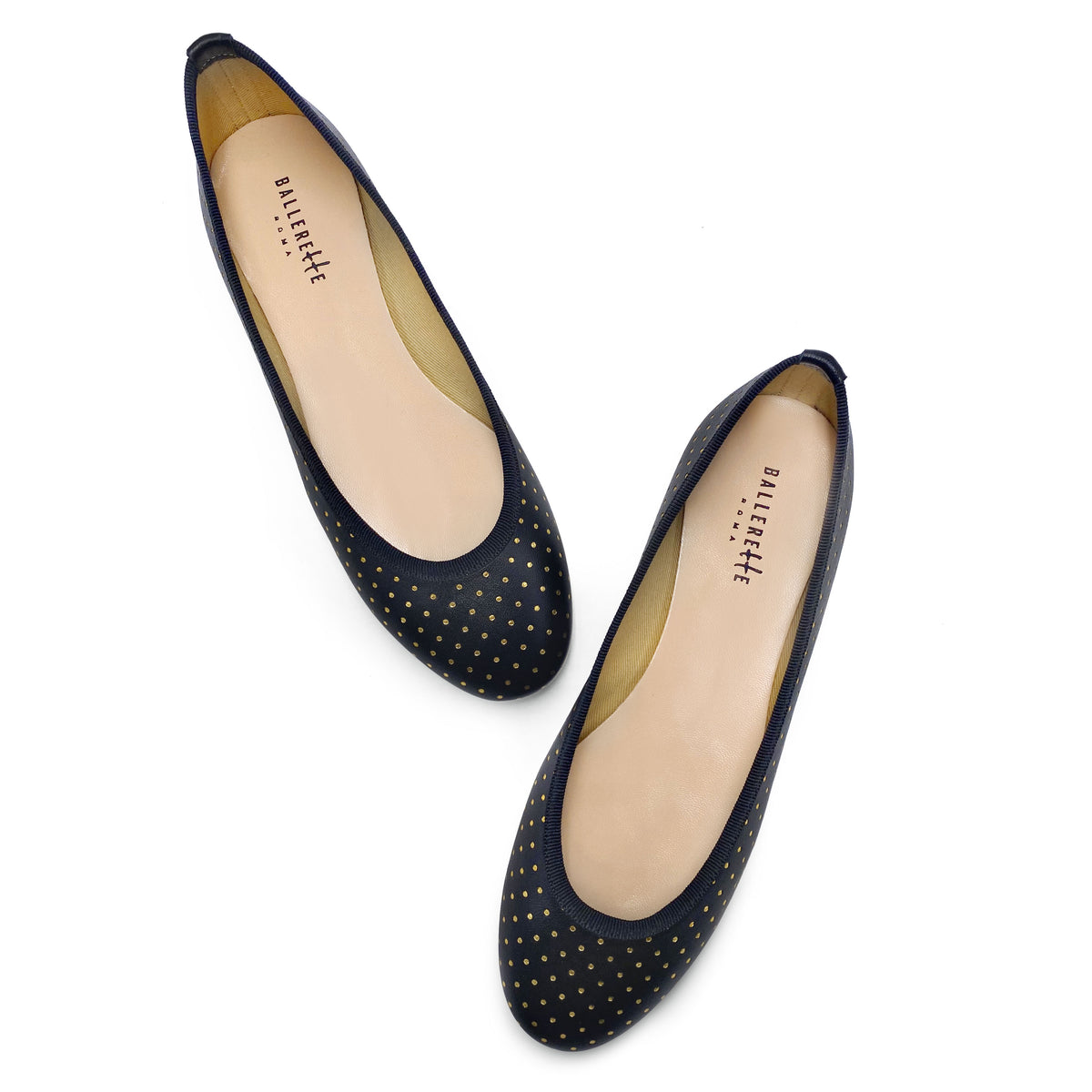 Ballerines en cuir noir à micro pois dorés