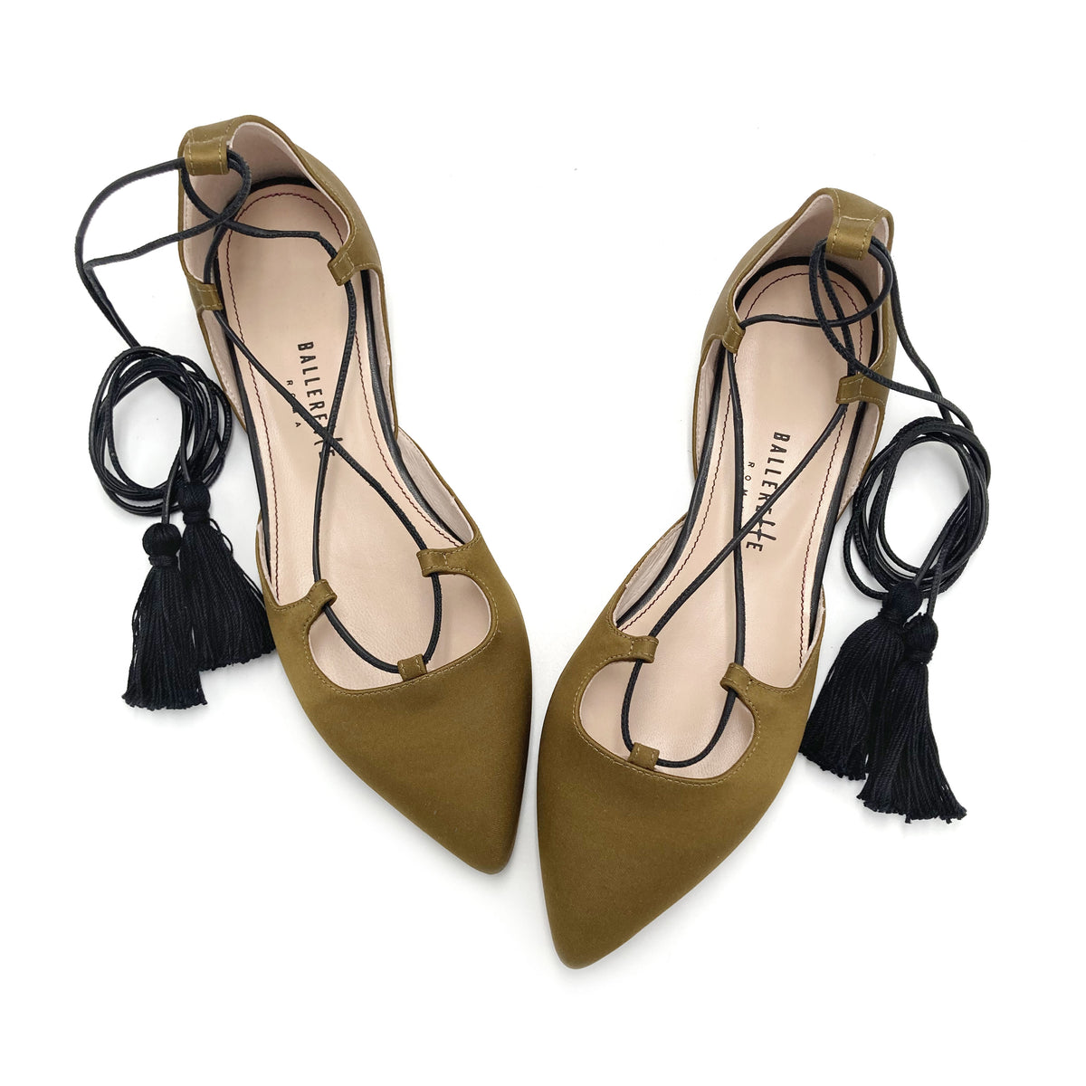 TT GO GREEN COLLECTION - Ballerine mostarda con lacci alla schiava in raso ecologico