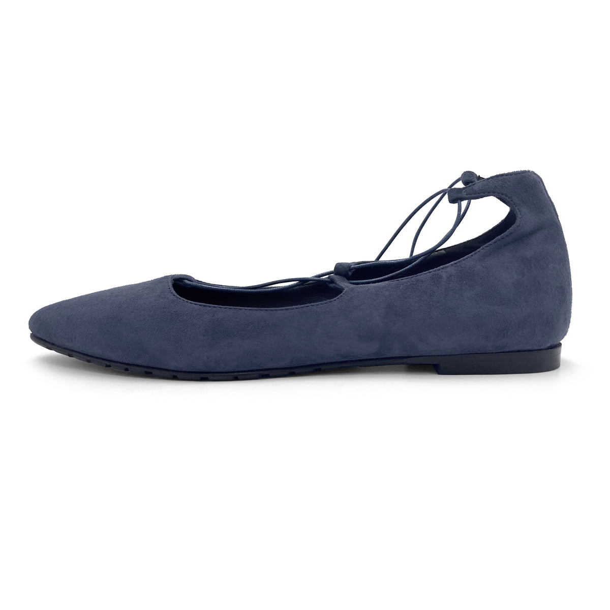 Petrol blue suede ballet flats with straps