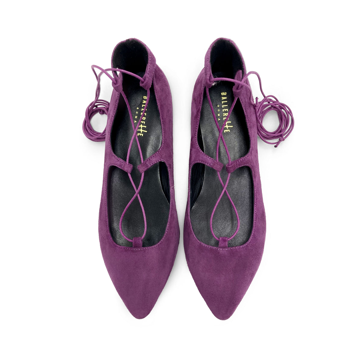 Ballerine con lacci alla schiava in camoscio viola