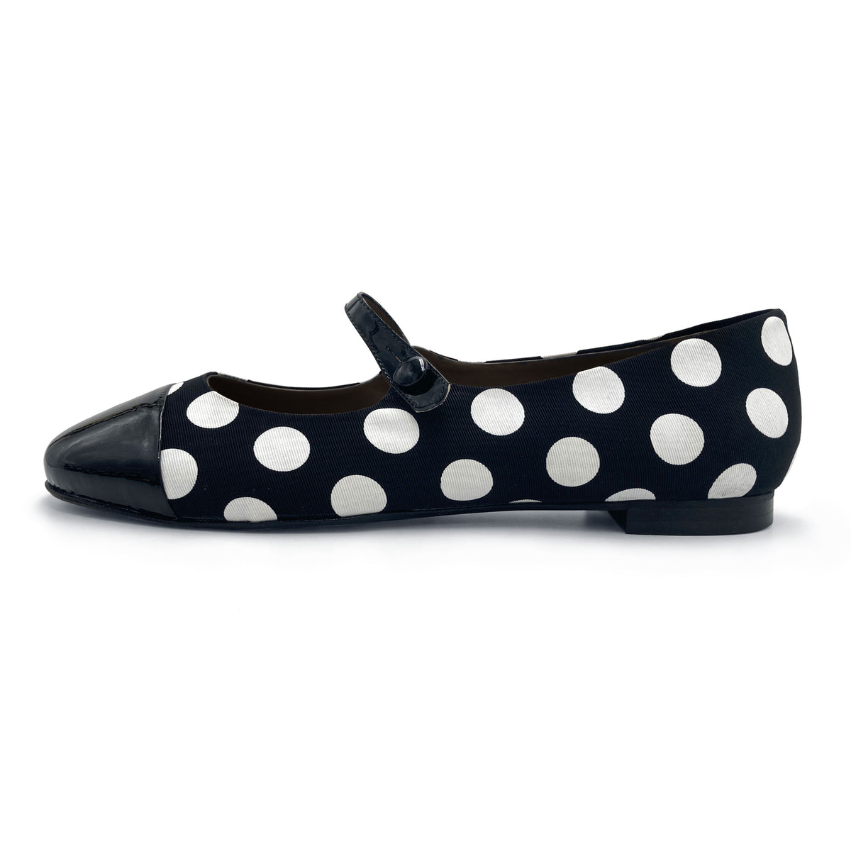 Ballerines Mary Jane en tissu à pois noirs et blancs
