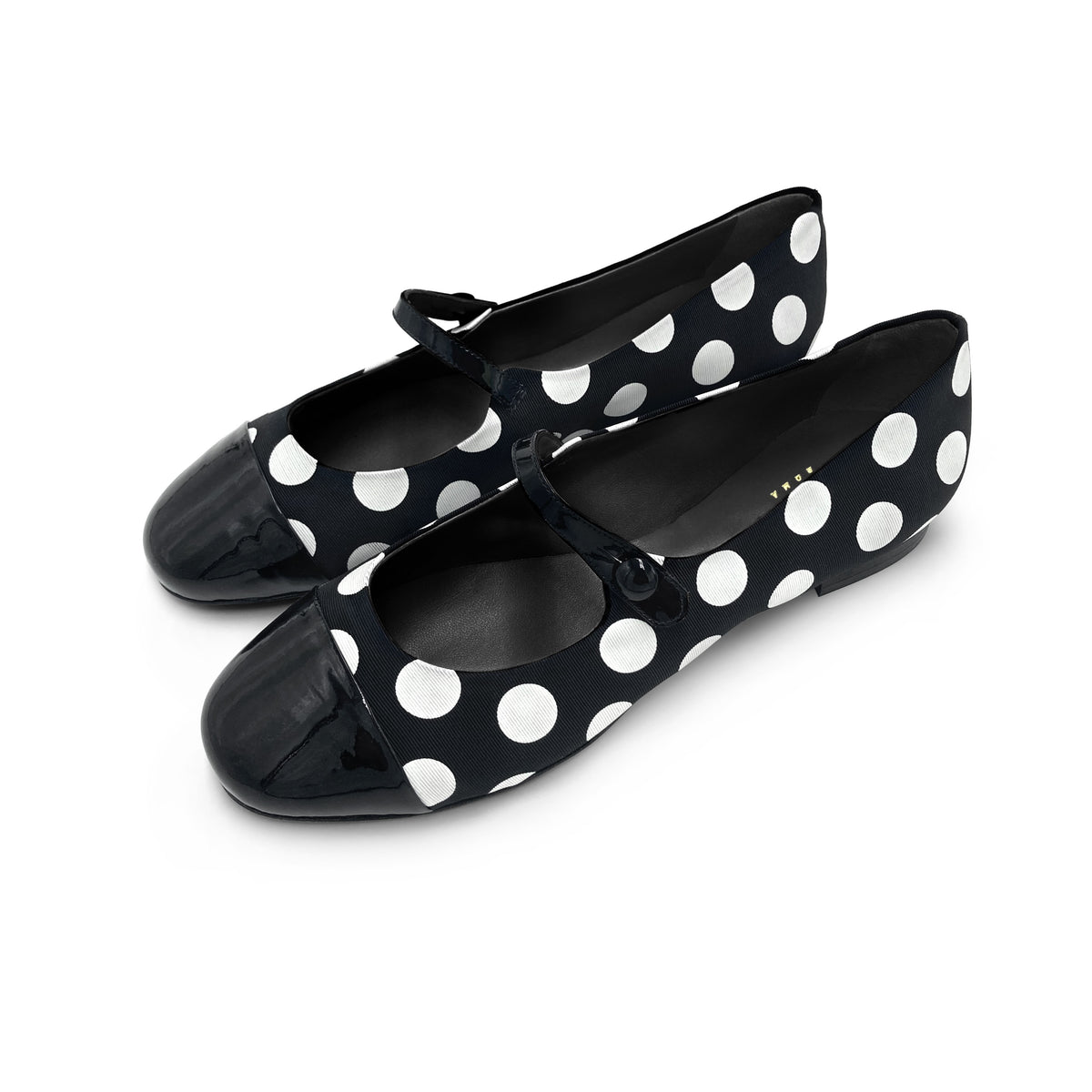 Ballerines Mary Jane en tissu à pois noirs et blancs