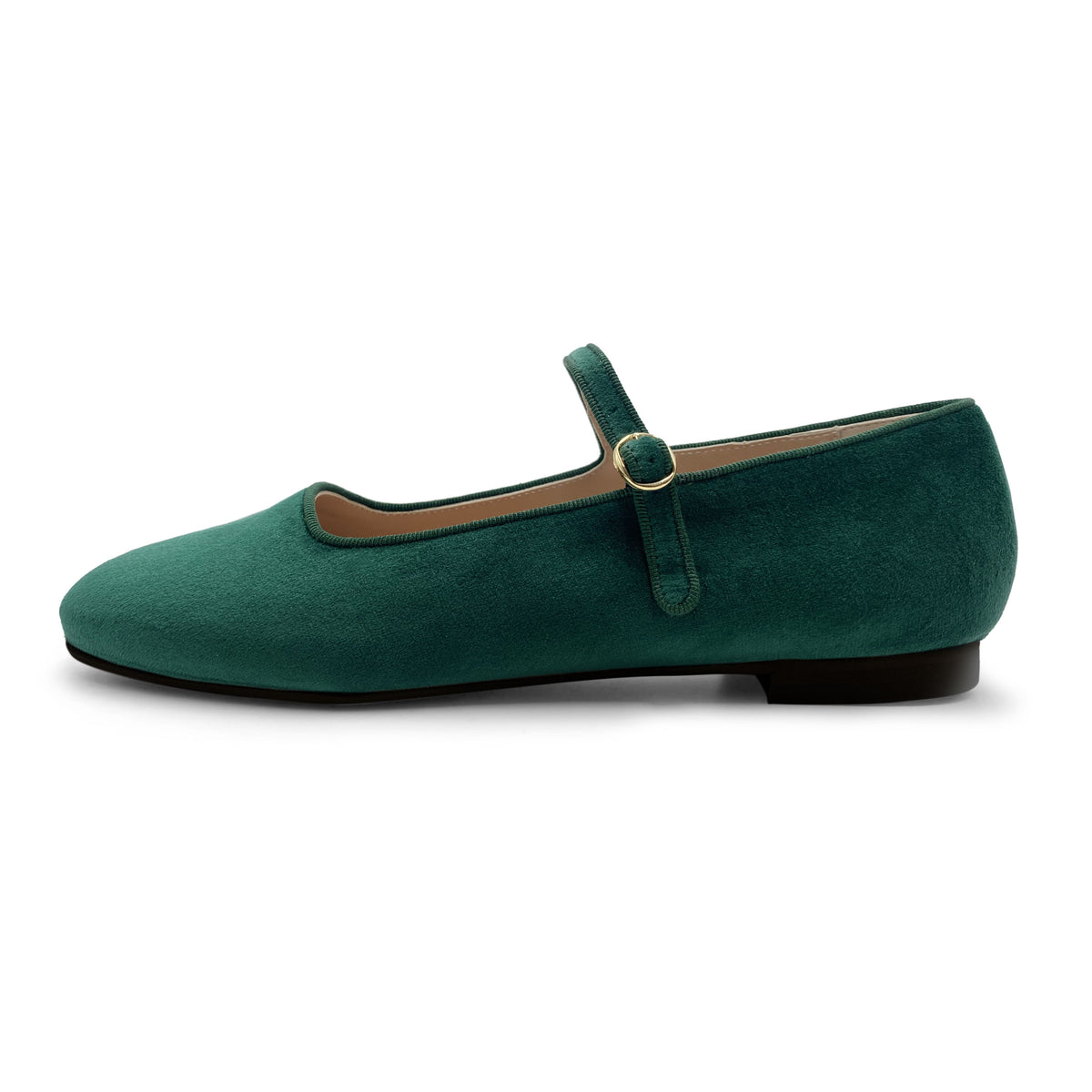 Grüne Ballerinas aus Samt mit Riemen